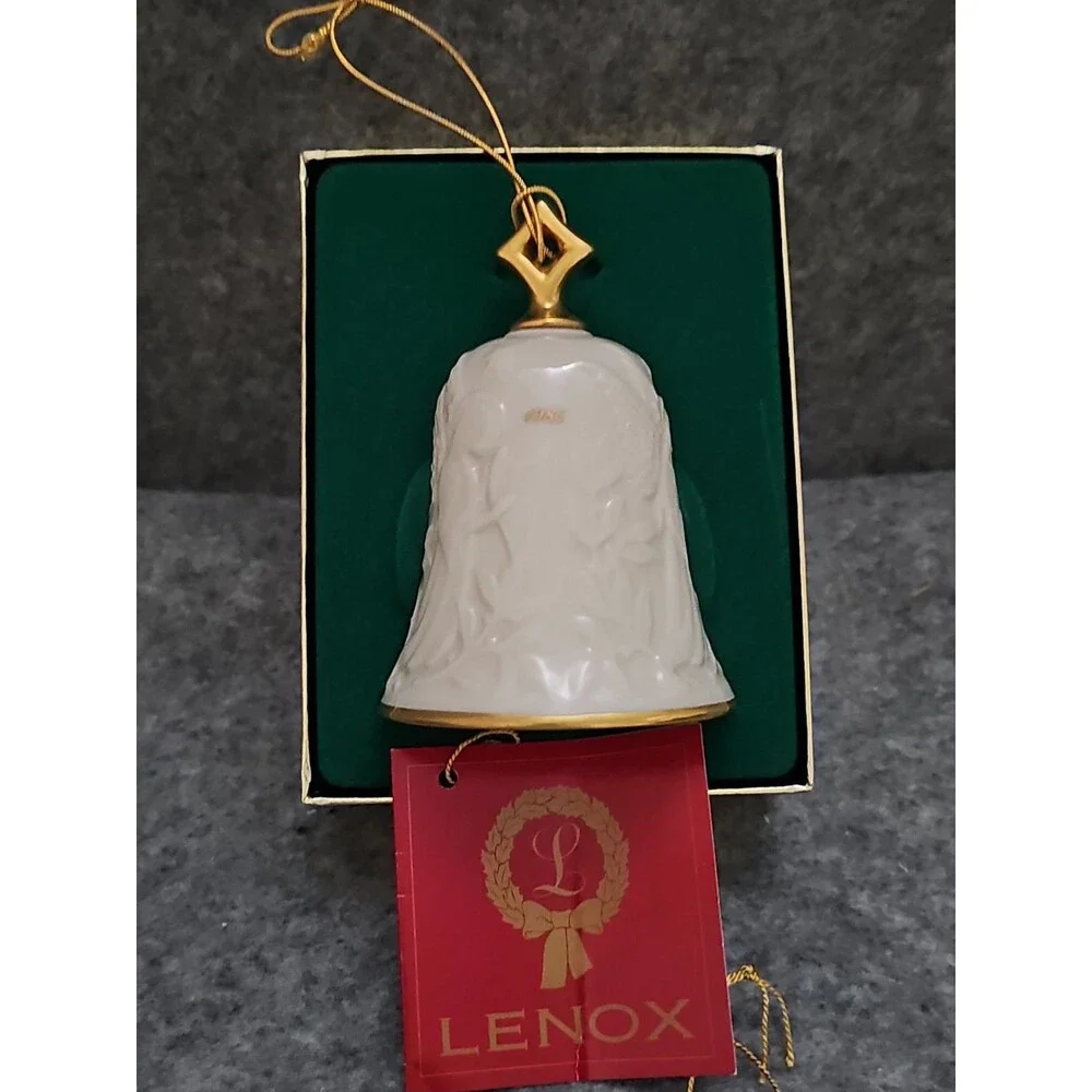 LENOX CHINA 1985 Christmas Ornament Bell 24 Karat Gold Trim 4”